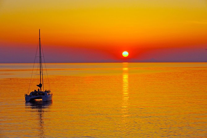 Santorini Sunset Luxury Sailing Catamaran Cruise With Bbq, Drinks, Transfer - Volcanic Beauty of Aegean Sea