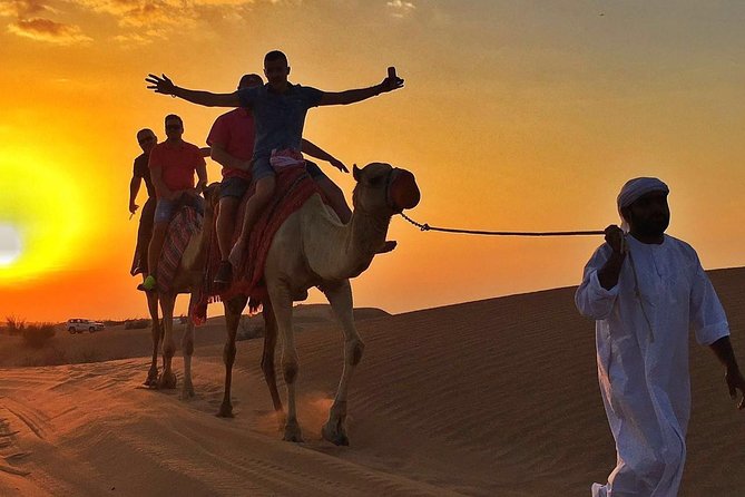 Dubai Desert Safari With BBQ and 4W Land Cruiser Dune Bashing Experience - Camel Riding and Sandboarding
