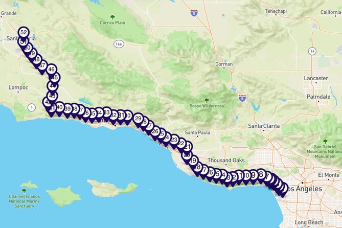 Pacific Coast Highway: Smartphone Audio Tour, LA to Santa Maria - Overview of the Tour Route
