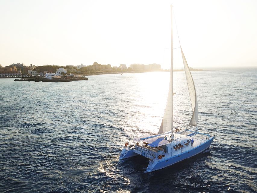 Rhodes: Catamaran Cruise With Snacks, Wine & Sunset Viewing