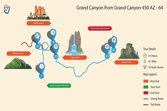 Grand Canyon South & East Rim Self-Driving, Walking & Shuttling Tour