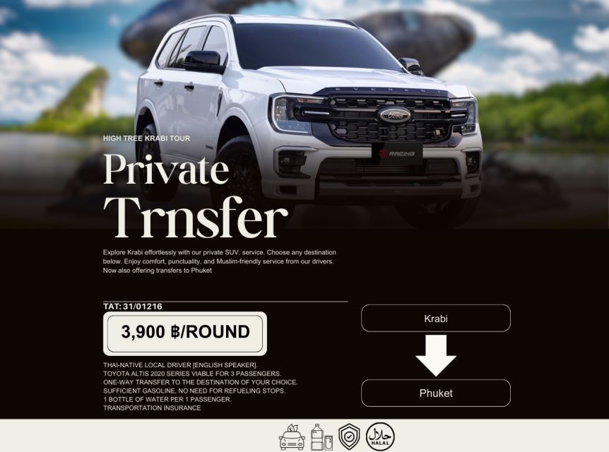 Private SUV-Transfer: One-way Krabi to Phuket