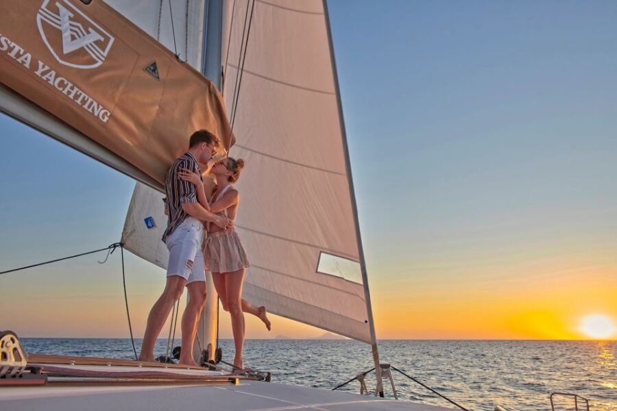 Santorini: Platinum Catamaran Cruise W/ BBQ Meal & Open Bar