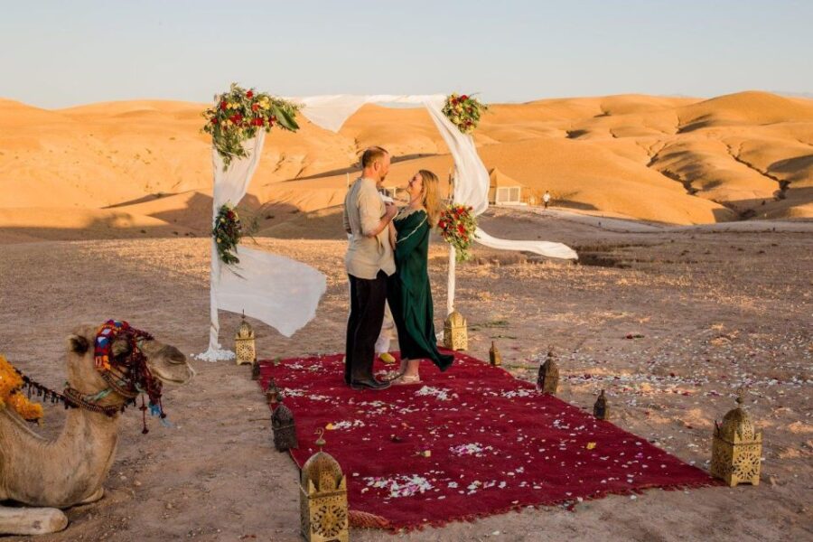 From Marrakch Agafay Desert Night Show With Dinner Camel Rid