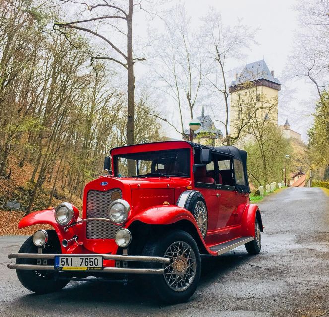 Prague: Fairytale Karlstejn Castle in Retro-Style Car
