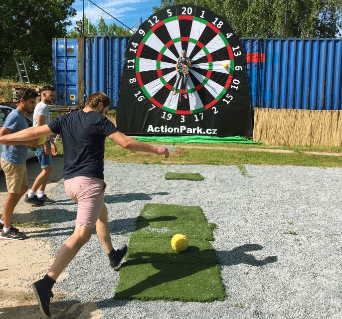 Prague: Giant Football Darts Game With Round of Beers & BBQ