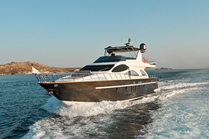 8 Hour Private Yacht Cruise in Delos Rhenia Mykonos Ferretti 830