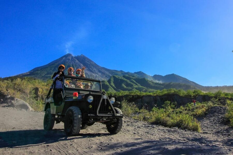 Merapi Volcano Sunrise With 4wd Jeep and Step on Cold Lava