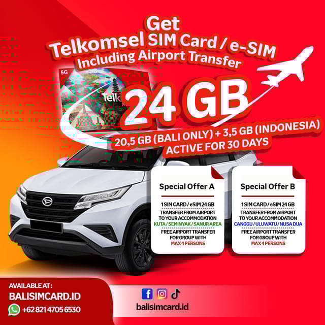 SIM CARD 24GB + Airport Transfer A