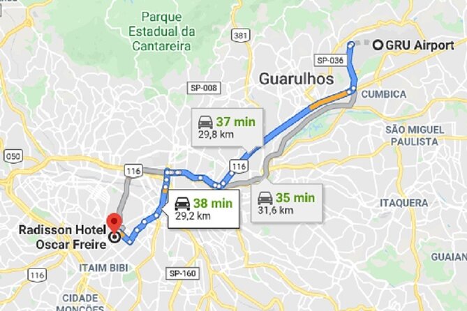Taxi Transfer Executive GRU Airport to Radisson Hotel Oscar Freire