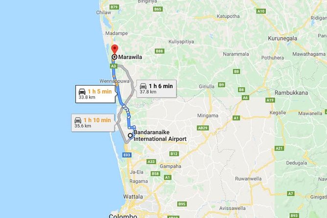 Colombo Airport (CMB) to Marawila City Private Transfer