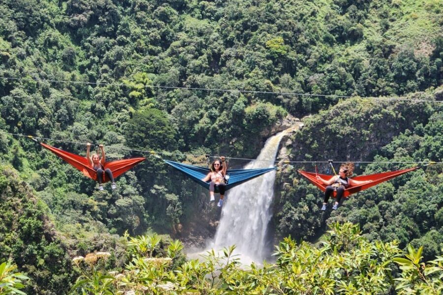 Paragliding and Hammocks Zipline Over Waterfalls