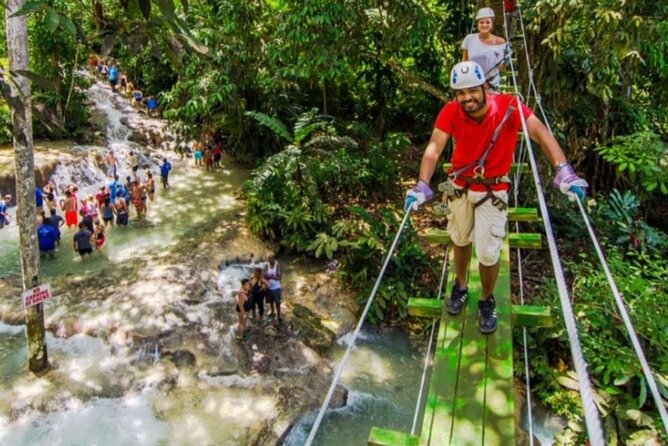 Zipline and Dunns River Falls Combo With Lunch From Montego Bay
