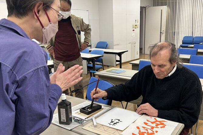 Calligraphy Experience in Setagaya Writing on Colored Paper