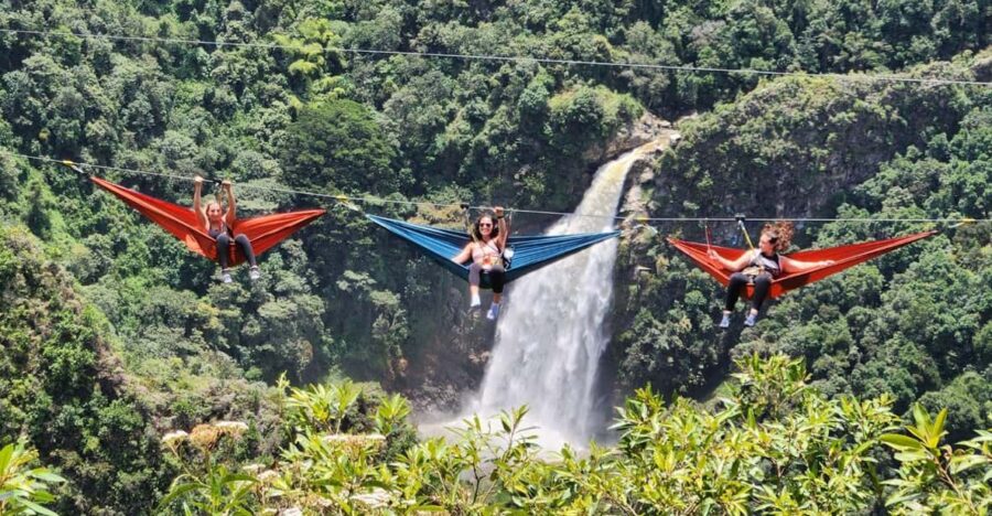 Paragliding and Hammocks Zipline Over Waterfalls